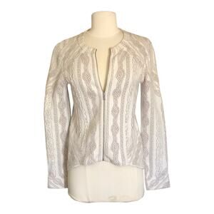 BCBGMaxazria Jacket White Cream Front Zipper Asymmetrical Hem Stretch Women's XS